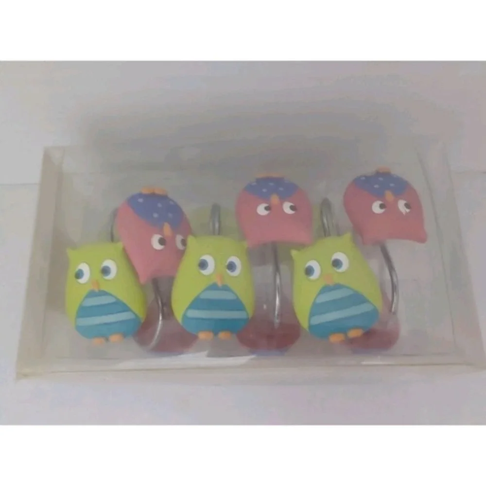 Mainstays‎ Whooty Hoot Set of 12 Pink And Green Owl Shower Curtain Hooks New
